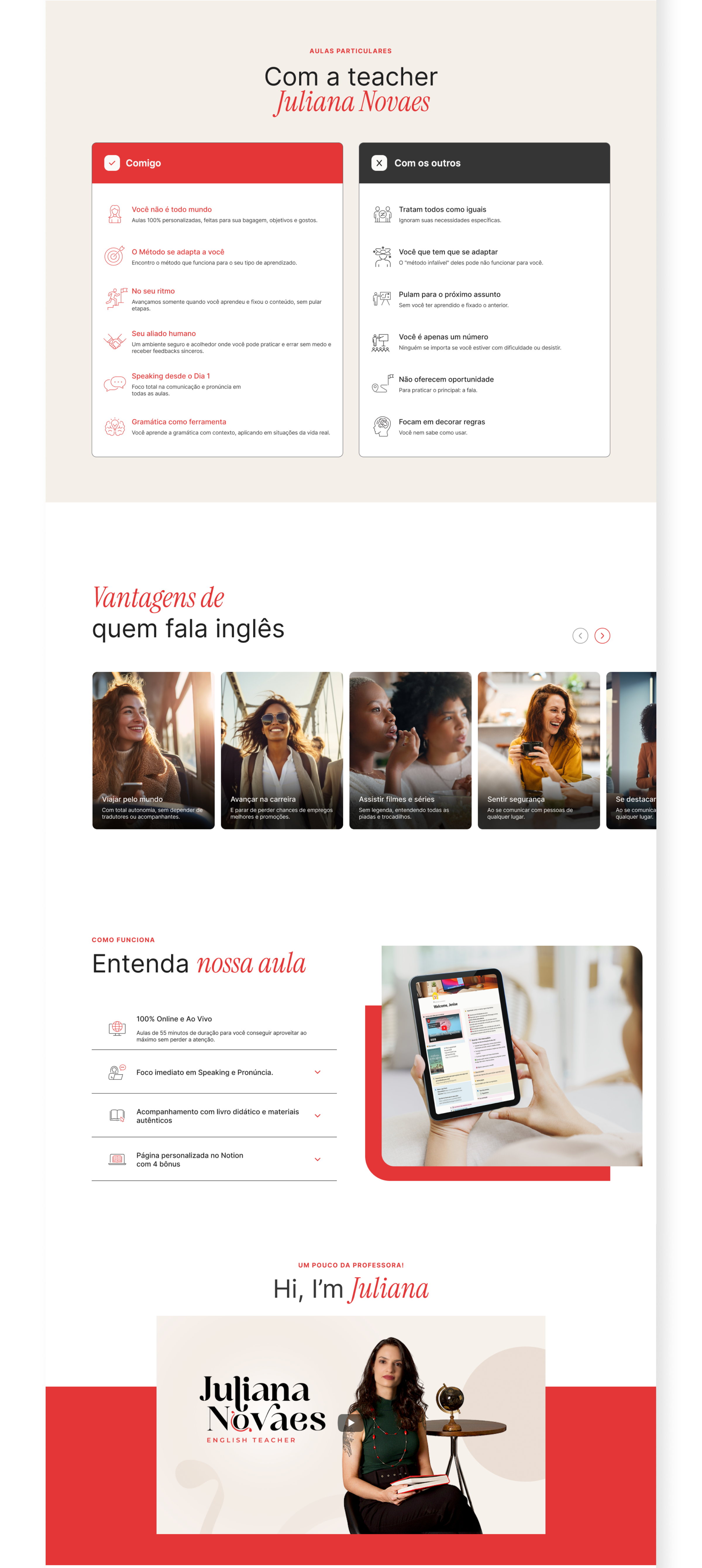 Landing page — comparativo, vantagens e biografia